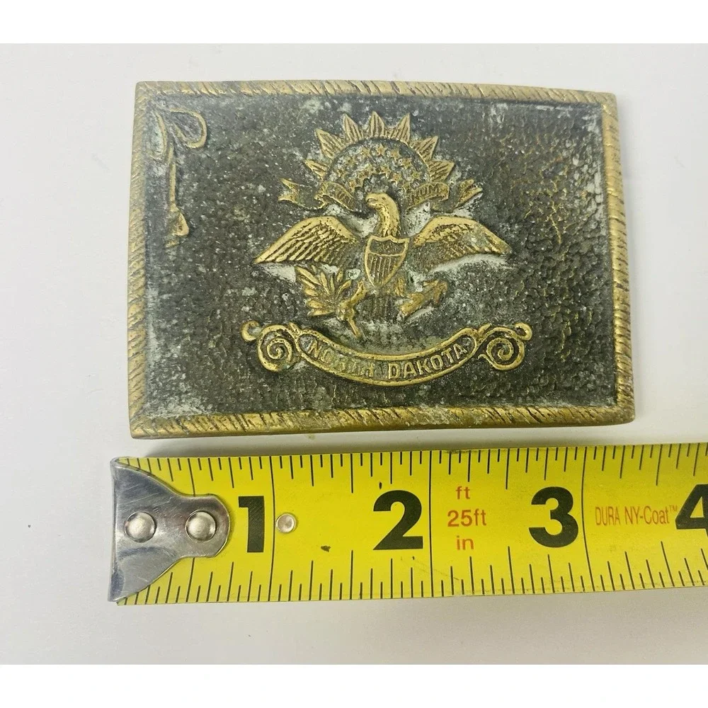 Solid Brass North Dakota‎ Eagle Belt Buckle Vintage 13 Stars Buckle Works